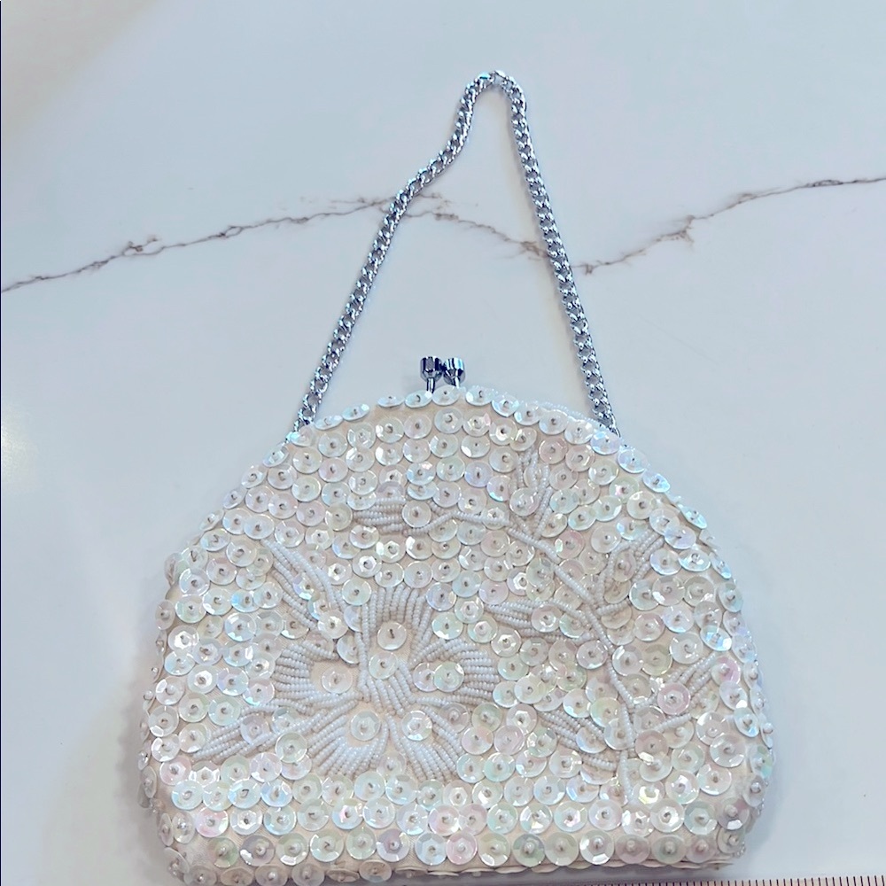 Elegant iridescent Beaded Women's Bag. Each bead hand sewed. In good condition